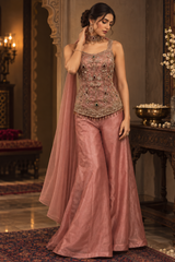 Dusty Rose Multicolor Jewel Palazzo Set