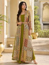 Chartreuse Mosaic Embroidered Jacket Couture Ensemble