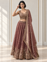 Dusty Mauve Bronze Antique Gold Jewel Lehenga Set