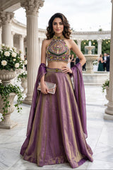 Mauve Gold Halter Lehenga Set