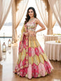 Pink Yellow Chevron Embroidered Lehenga Set - MishUUU