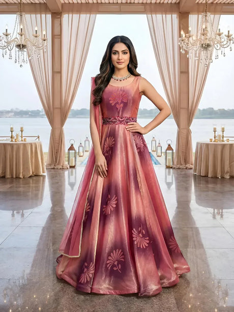 Dusty Rose Ombre Anarkali Gown Set - MishUUU