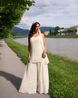 Ivory Embroidered Kurta Palazzo Set - MishUUU