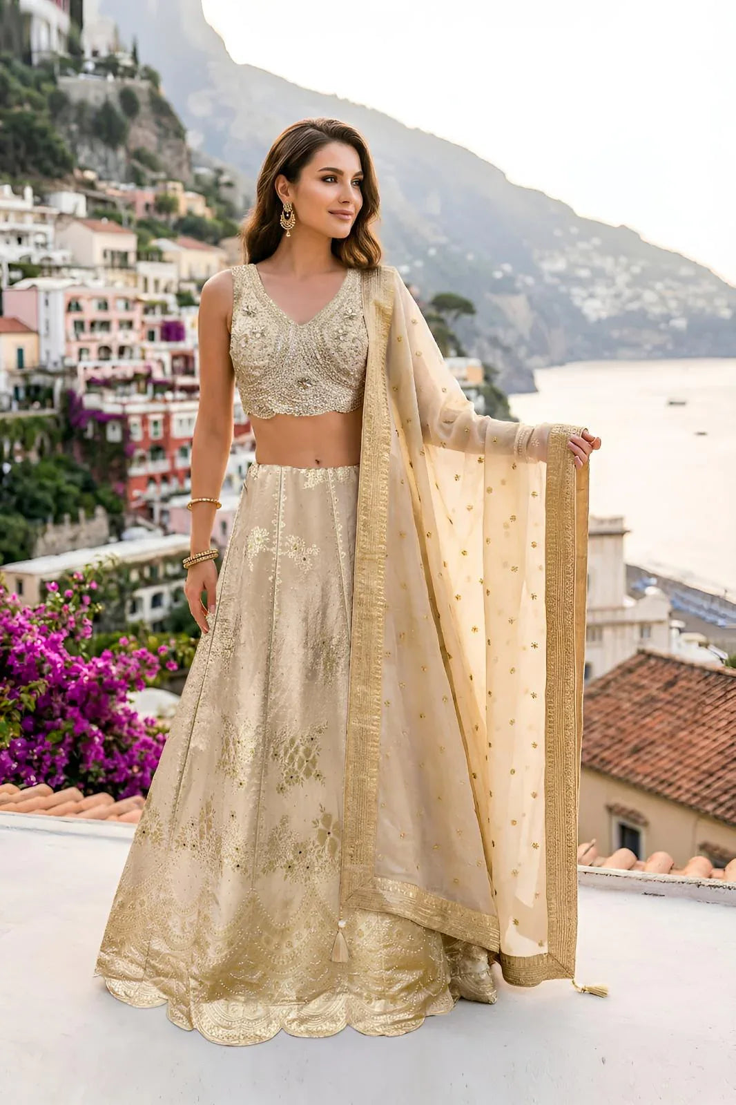 Champagne Gold Embroidered Lehenga Set - MishUUU