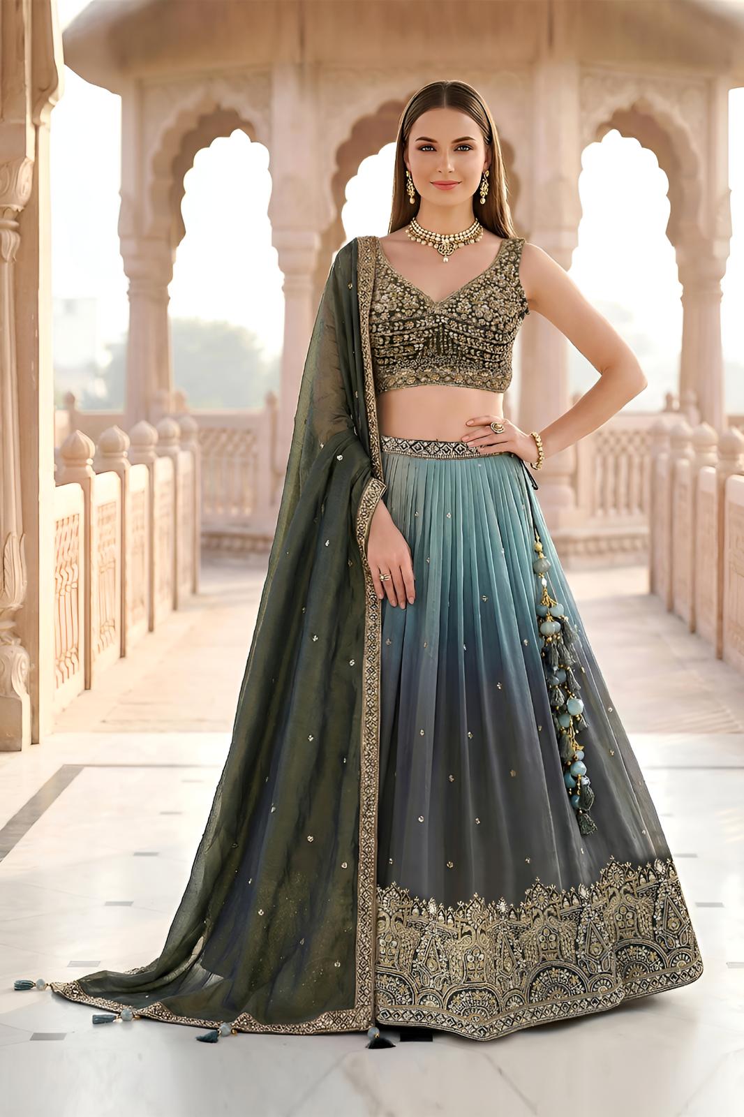Sage Green Embroidered Lehenga Set