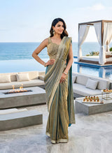 Olive Gold Embellished Saree Set