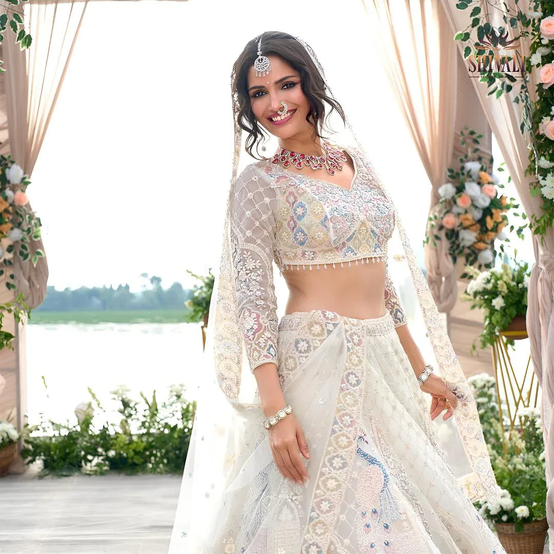 Ivory Embroidered Bridal Lehenga Set - MishUUU