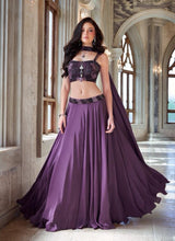 Plum Embellished Cape Lehenga Set