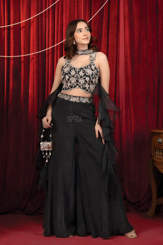 Noir Sequin Sharara Co-Ord Set - MishUUU