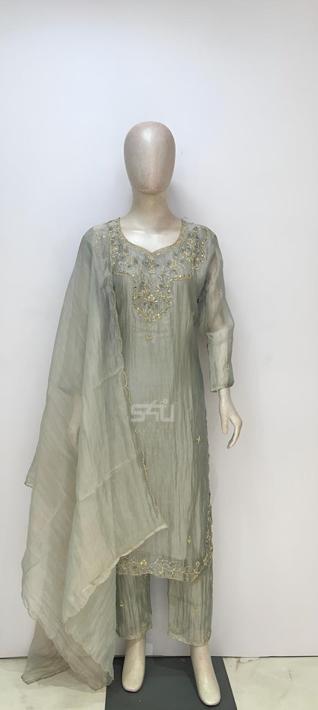 Sage Zari Embroidered Kurta Set