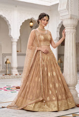 Peach Gold Brocade Lehenga Set