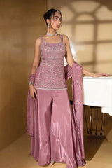 Dusty Rose Silver Jewel Corset Palazzo Set