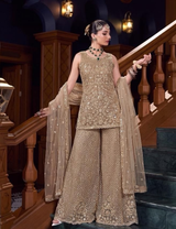 Champagne Gold Silver Floral Jewel Palazzo Set