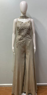 Champagne Taupe Silver Floral Palazzo Set