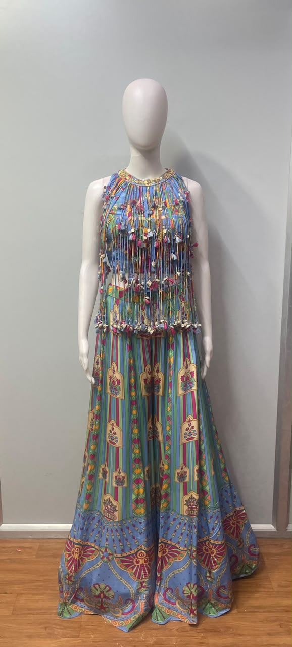 Azure Multicolor Tassel Printed Palazzo Ensemble