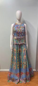 Azure Multicolor Tassel Printed Palazzo Ensemble