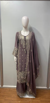 Mocha zari embroidered palazzo set from a second angle