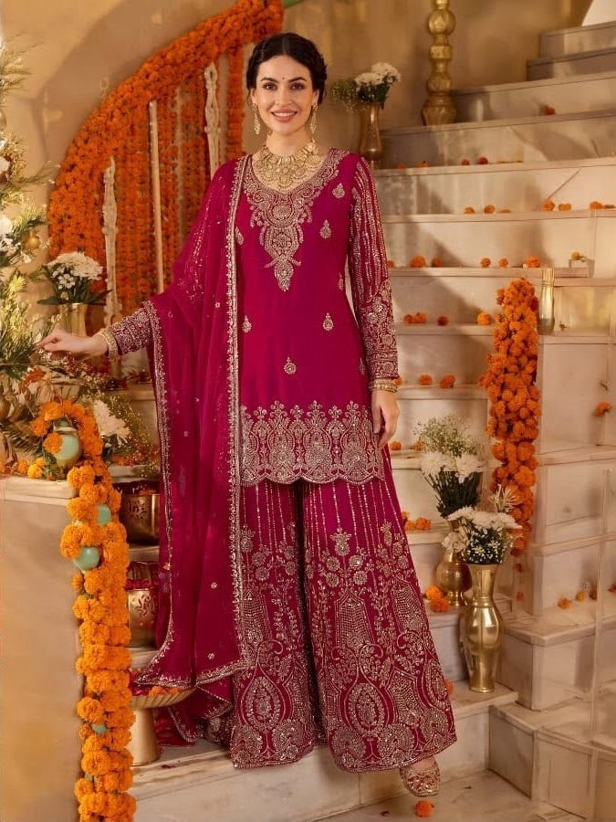 Deep Fuchsia Antique Gold Jewel Palazzo Set