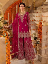 Deep Fuchsia Antique Gold Jewel Palazzo Set