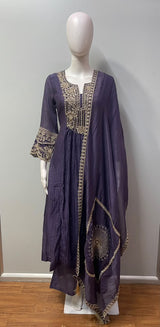 Smoky Purple Antique Gold Anarkali Set