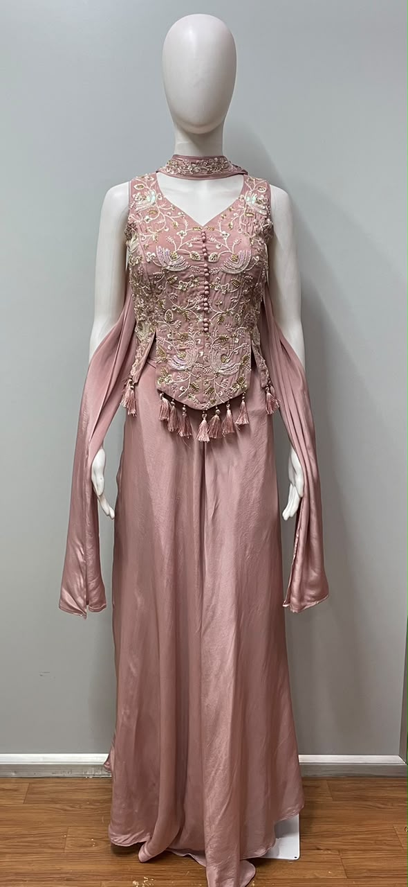 Dusty Rose Embroidered Palazzo Drape Ensemble