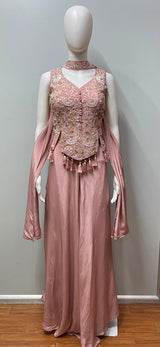 Dusty Rose Embroidered Palazzo Drape Ensemble