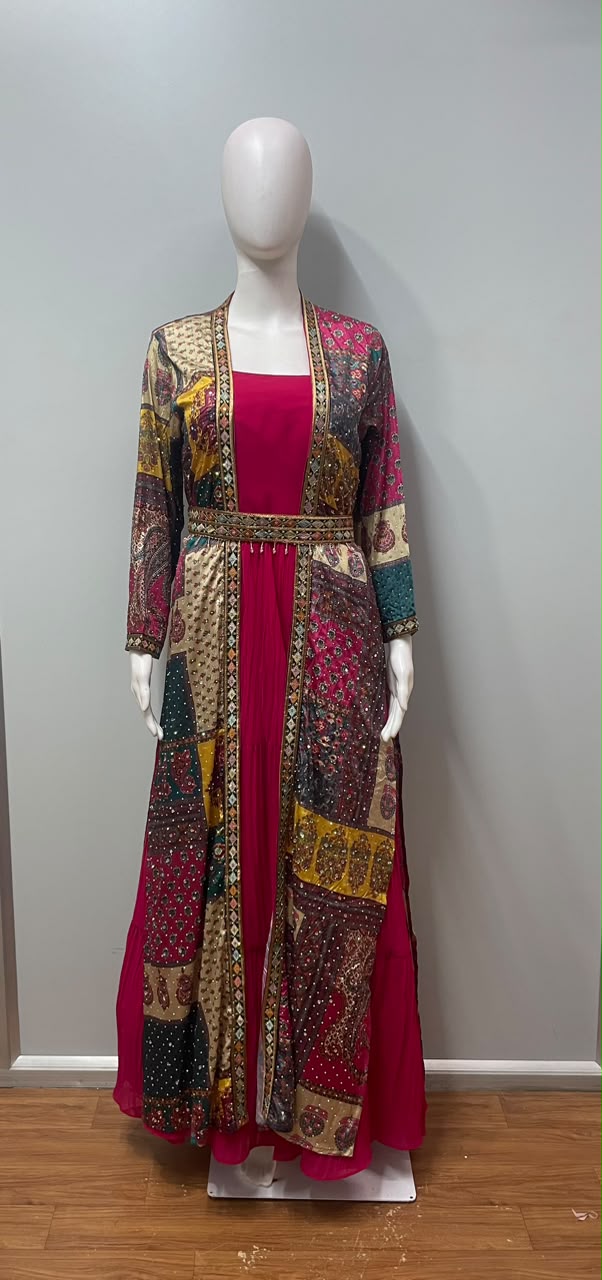 Rani Pink Mosaic Embroidered Jacket Couture Ensemble