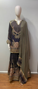 Navy Blue Antique Gold Paisley Palazzo Set