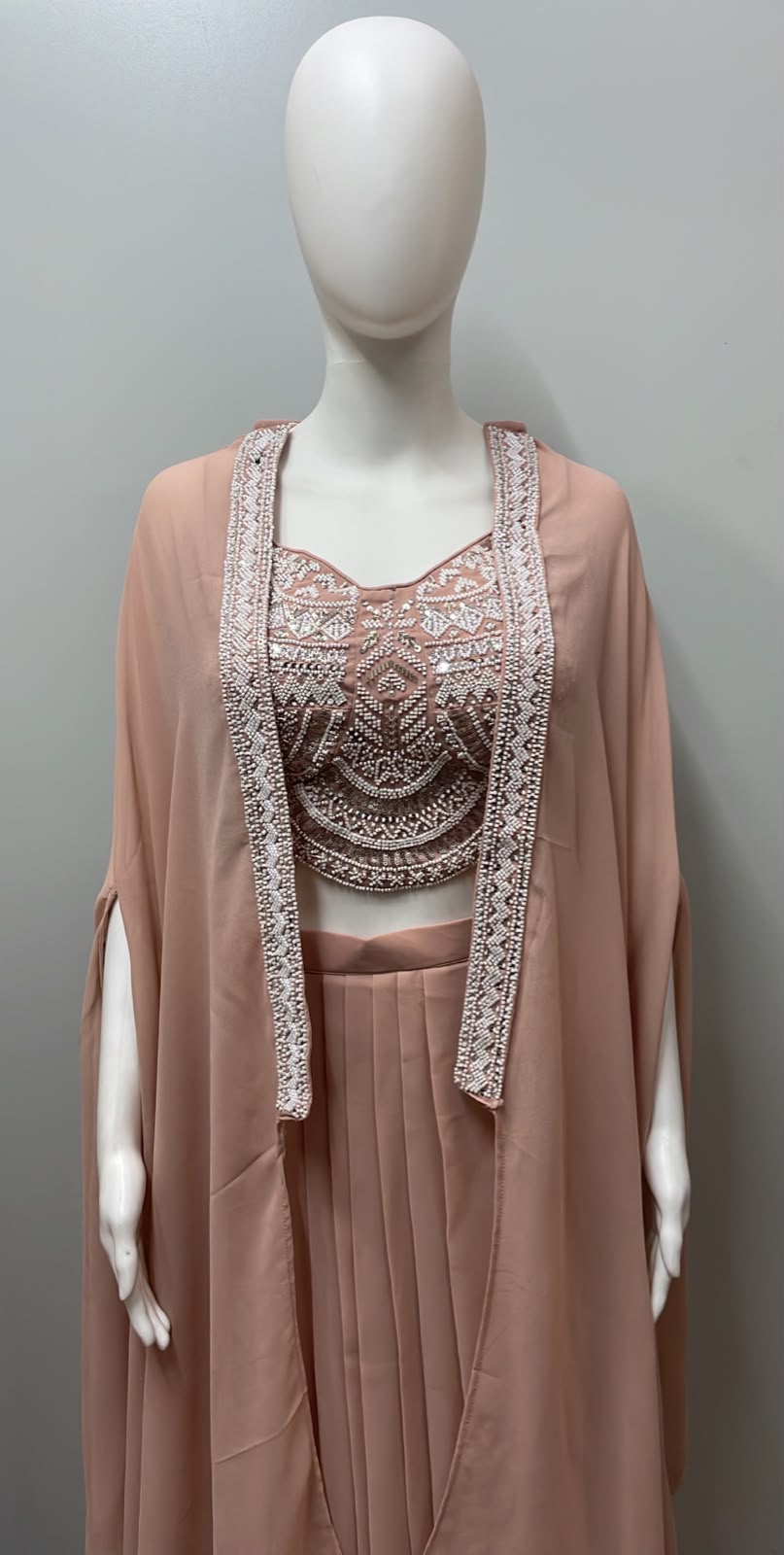 Peach Nude Mirror Cape Sharara Ensemble