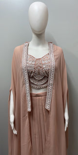Peach Nude Mirror Cape Sharara Ensemble