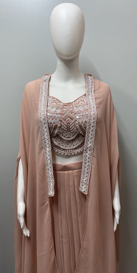 Peach Nude Mirror Cape Sharara Ensemble