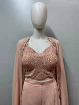 Soft Peach Pearl Cape Palazzo Set