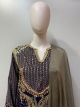 Navy Blue Antique Gold Paisley Palazzo Set