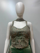 Olive Gold Embroidered Corset Palazzo Couture Set
