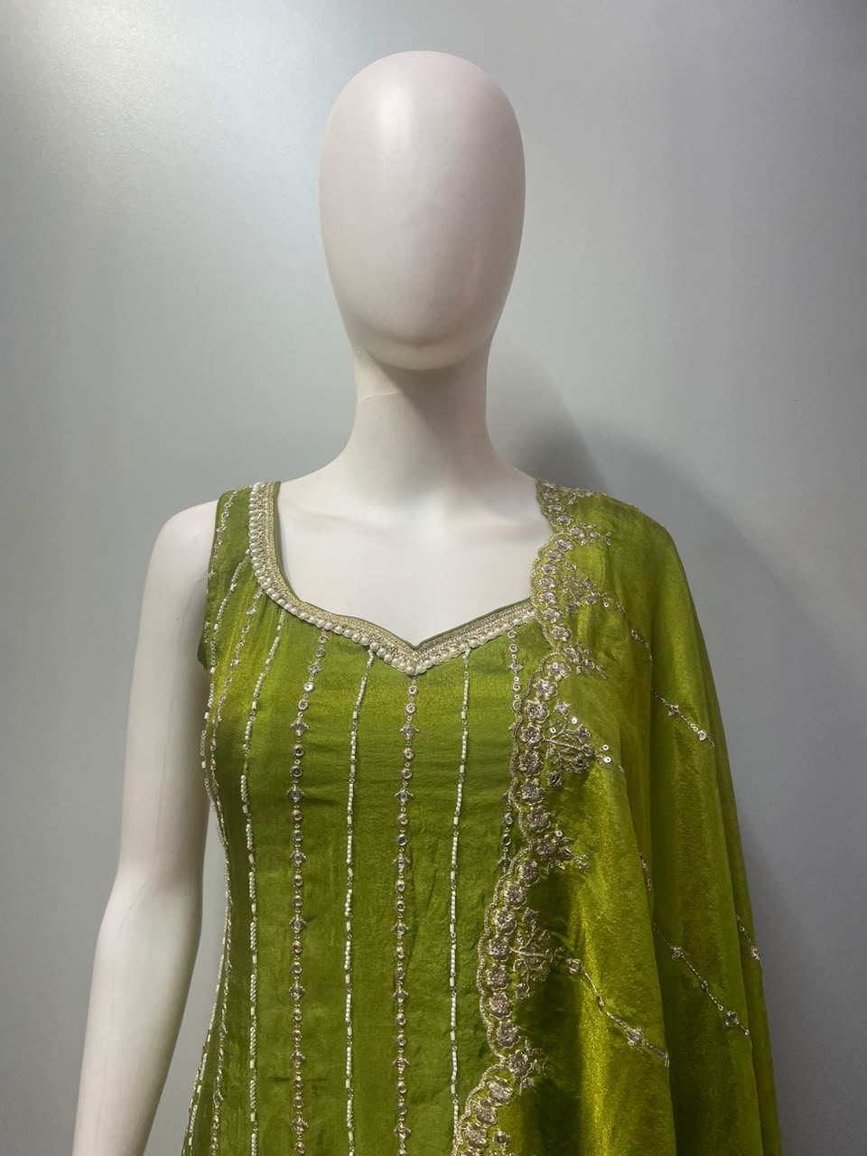 Olive Green Silver Jewel Palazzo Set