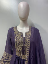 Smoky Purple Antique Gold Anarkali Set