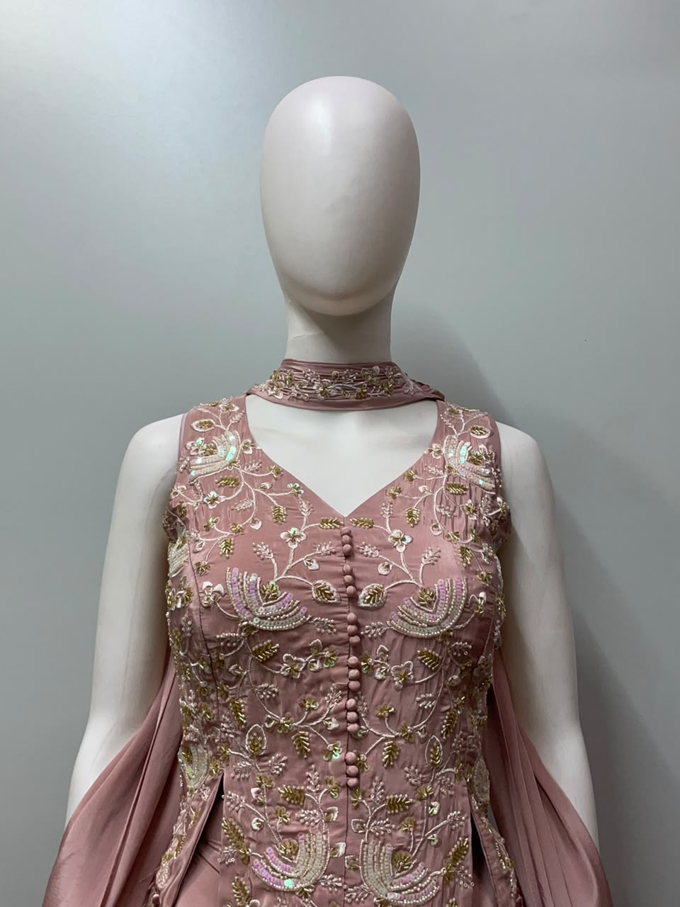 Dusty Rose Embroidered Palazzo Drape Ensemble