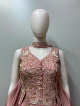 Dusty Rose Embroidered Palazzo Drape Ensemble