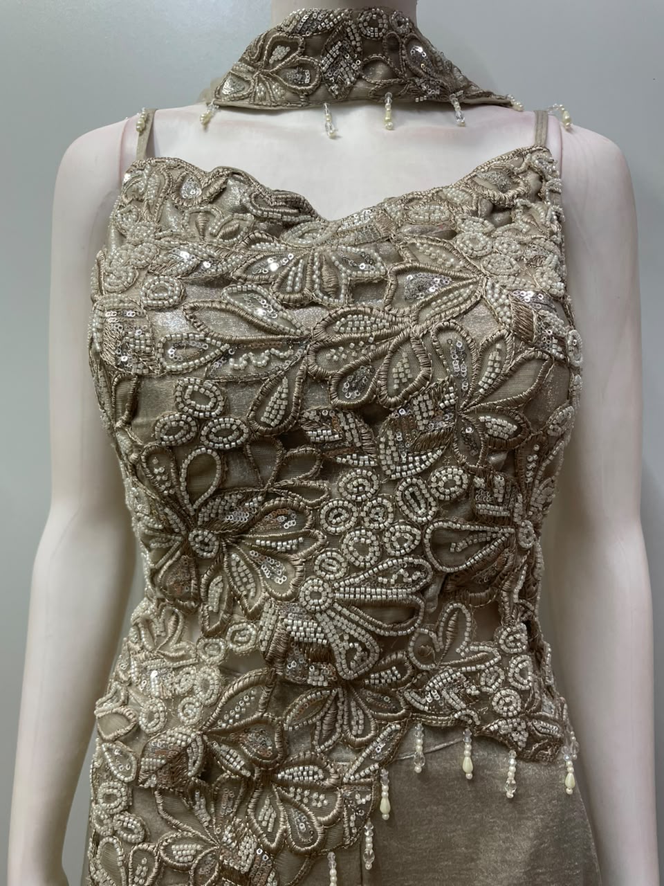 Champagne Taupe Silver Floral Palazzo Set