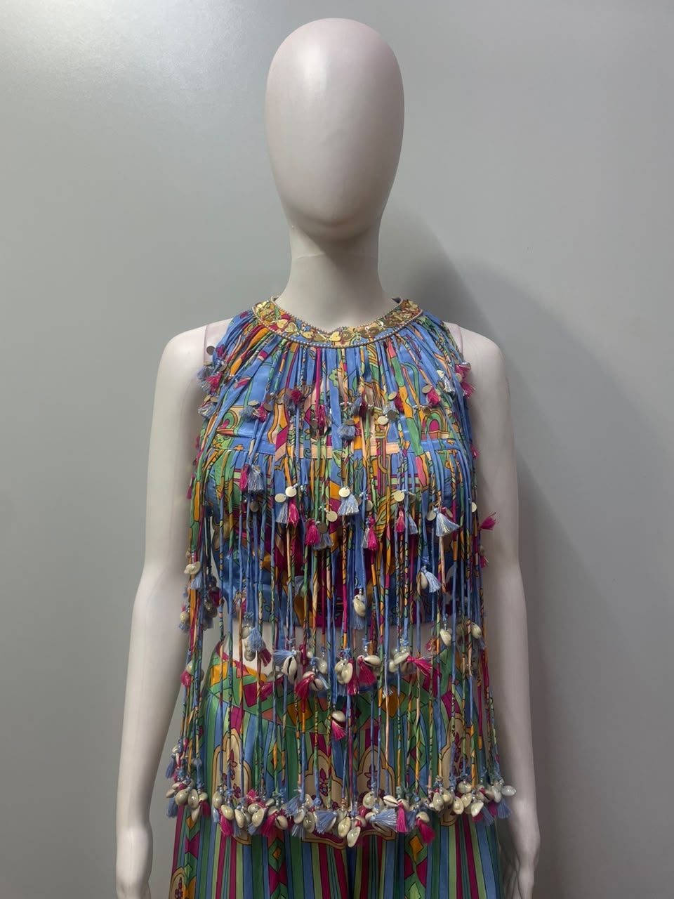 Azure Multicolor Tassel Printed Palazzo Ensemble