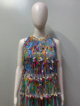 Azure Multicolor Tassel Printed Palazzo Ensemble