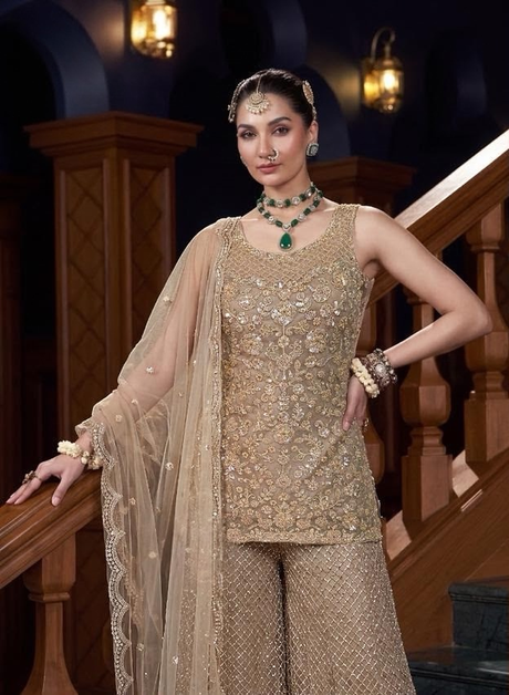 Champagne Gold Silver Floral Jewel Palazzo Set