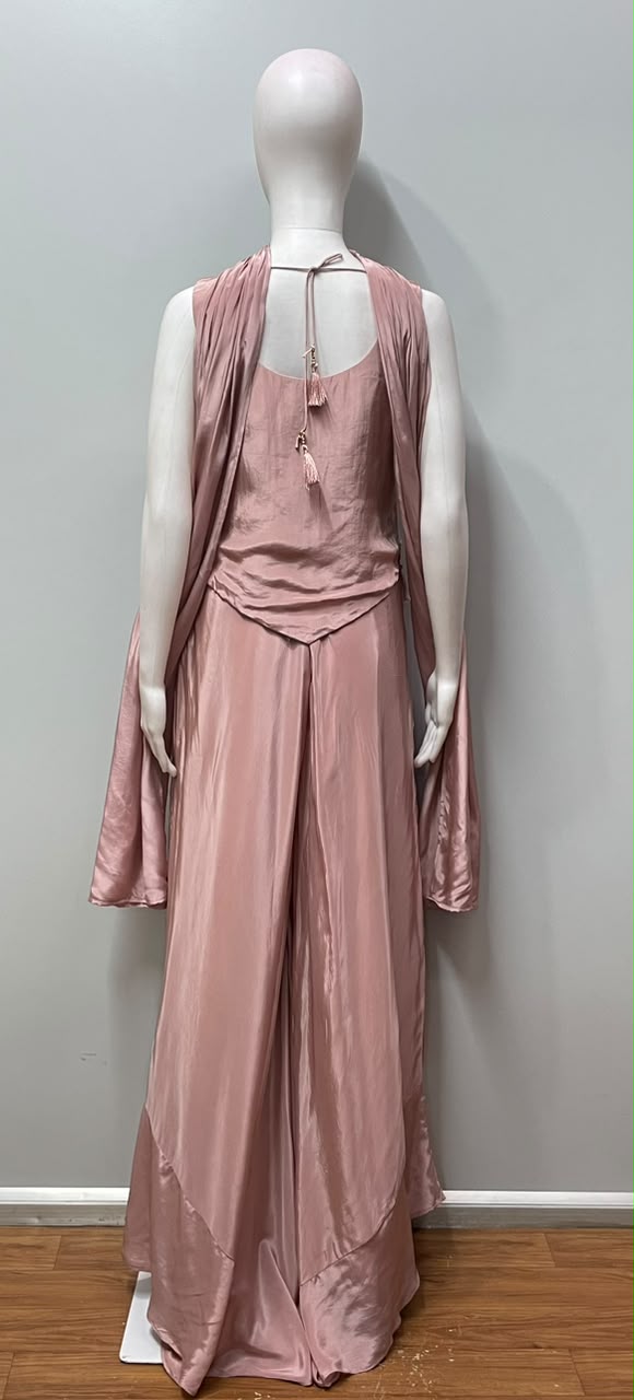 Dusty Rose Embroidered Palazzo Drape Ensemble