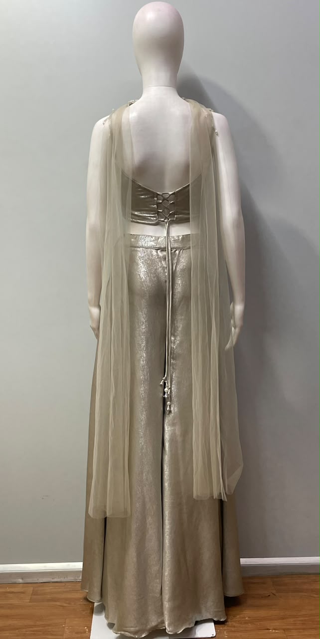 Champagne Taupe Silver Floral Palazzo Set