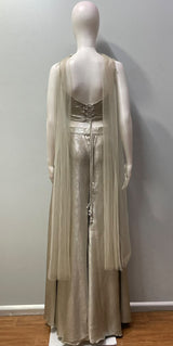 Champagne Taupe Silver Floral Palazzo Set
