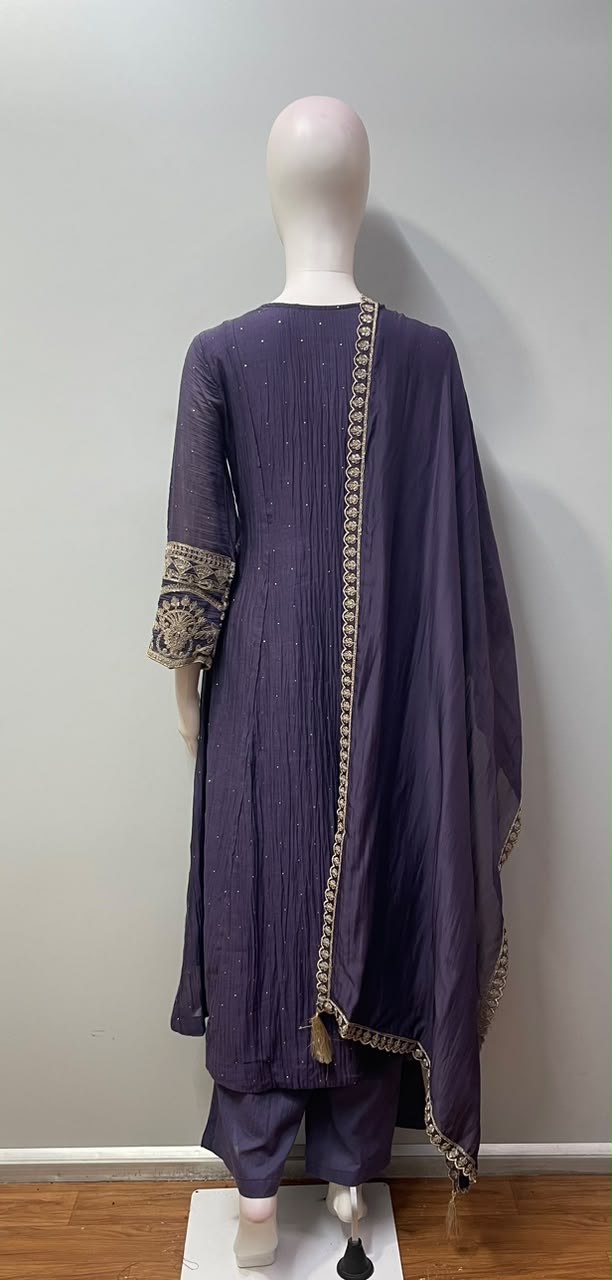 Smoky Purple Antique Gold Anarkali Set