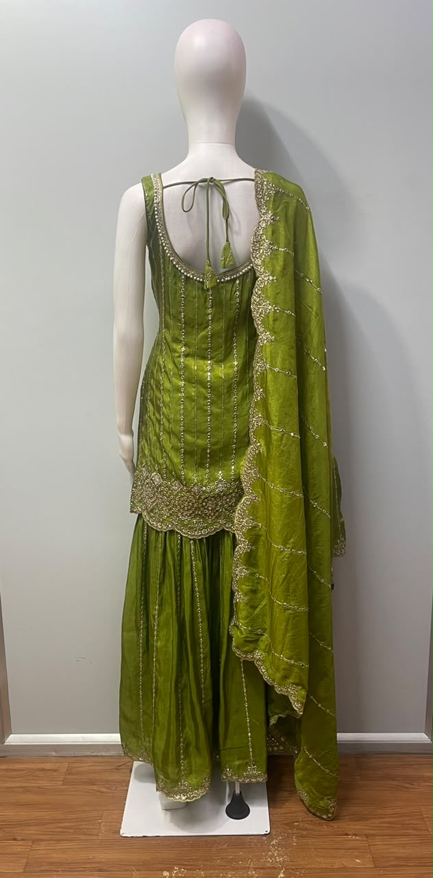Olive Green Silver Jewel Palazzo Set