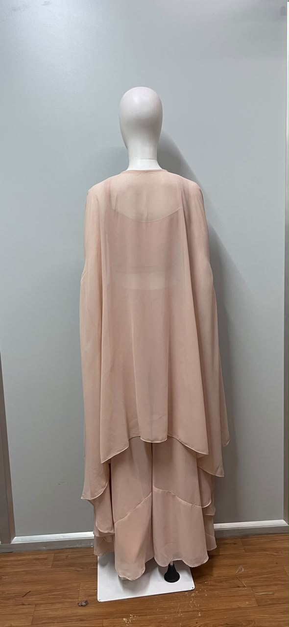 Soft Peach Pearl Cape Palazzo Set