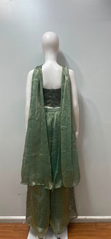 Olive Gold Embroidered Corset Palazzo Couture Set