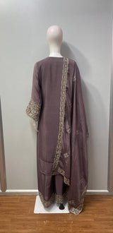 Mocha zari embroidered palazzo set from a third angle